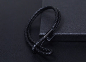 Men's fashion titanium steel cowhide leather bracelet - MOWTE