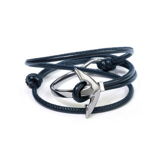 Men's fashion sheepskin titanium steel layers bracelet