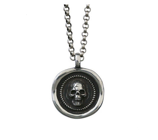 Men's sterling silver skull pendant & necklace