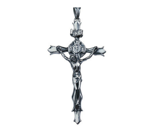 Men's sterling silver cross pendant & necklace