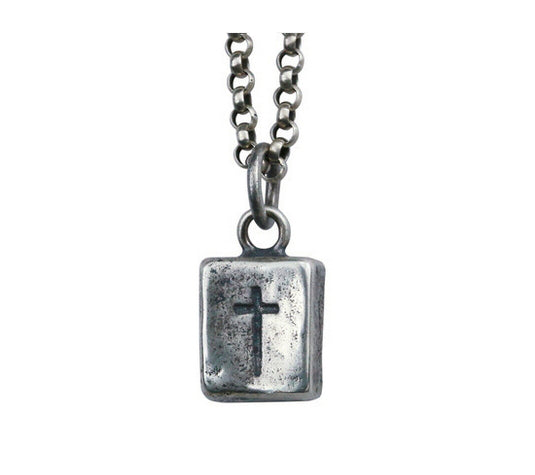 Men's sterling silver brick cross pendant & necklace - MOWTE