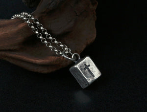 Men's sterling silver brick cross pendant & necklace - MOWTE