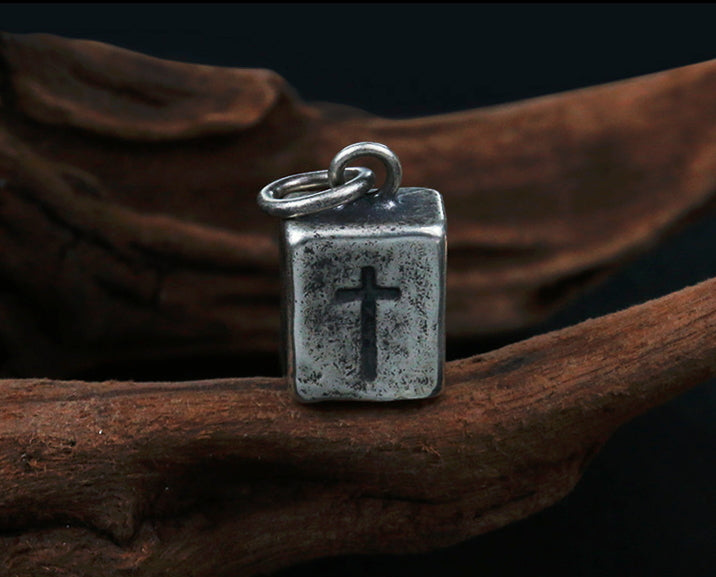 Men's sterling silver brick cross pendant & necklace - MOWTE