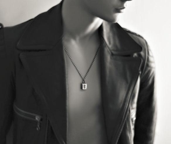 Men's sterling silver brick cross pendant & necklace - MOWTE