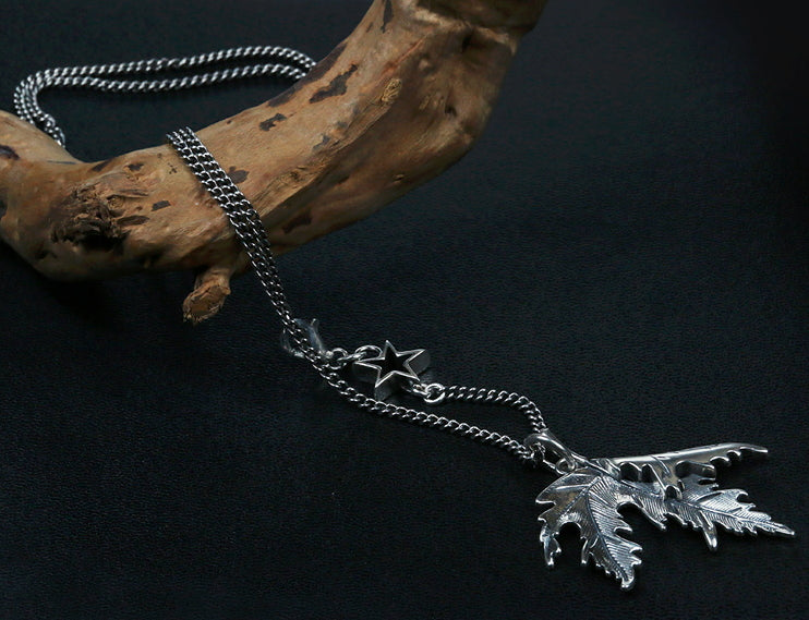 Men's fashion sterling silver leaf sweater chain - MOWTE