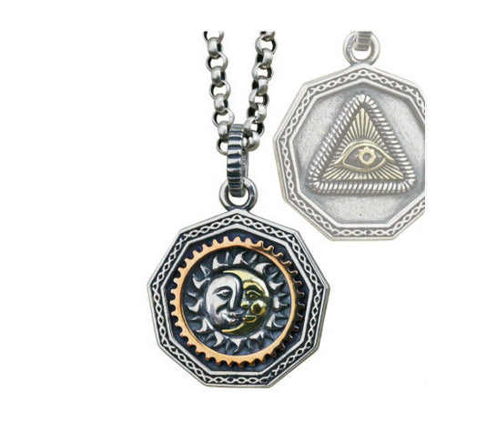 Men's fashion sterling silver sun and moon All-seeing Eye pendant necklace