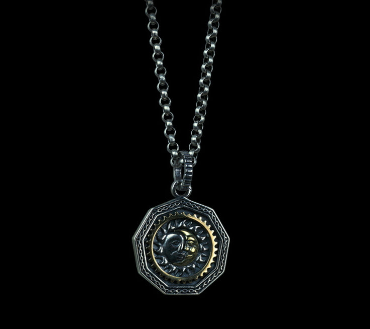 Men's fashion sterling silver sun and moon All-seeing Eye pendant necklace - MOWTE