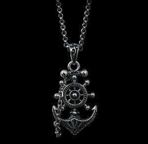 Men's unique sterling silver anchor pendant & necklace - MOWTE
