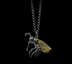 Men's unique sterling silver bumblebee pendant & necklace - MOWTE