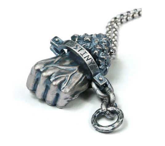 Men's fashion sterling silver fist pendant & necklace