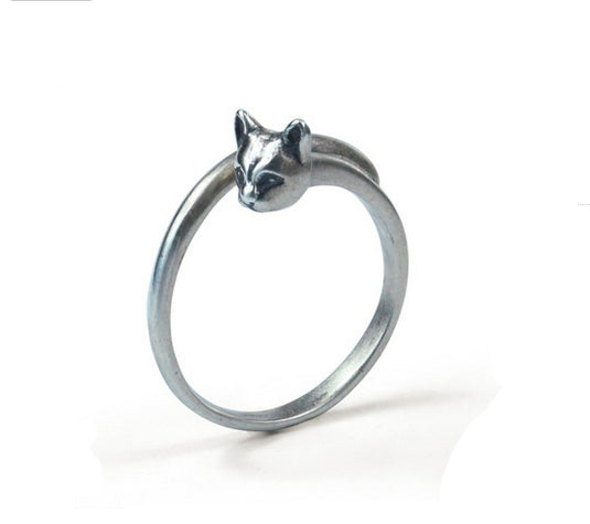 Men's fashion cat sterling silver ring