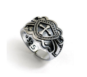Men's unique cross shield sterling silver ring - MOWTE