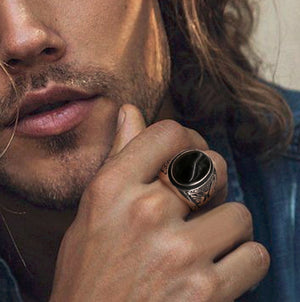 Men's unique black onyx sterling silver ring - MOWTE