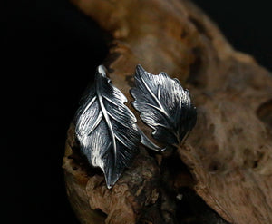 Men's fashion exaggerated leaves sterling silver ring - MOWTE