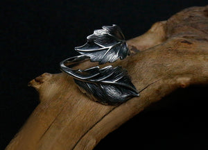 Men's fashion exaggerated leaves sterling silver ring - MOWTE