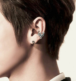 Men's fashion grass silver ear cuff - MOWTE