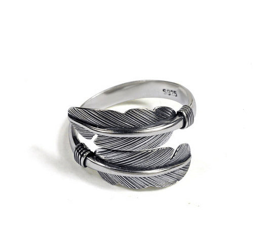 Men's fashion feather sterling silver ring - MOWTE