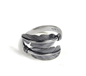 Men's fashion feather sterling silver ring - MOWTE