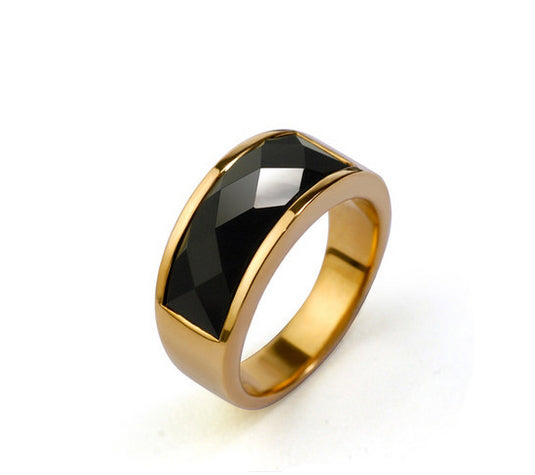 Men's fashion black gem ring