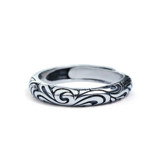Men's fashion grass sterling silver tail ring