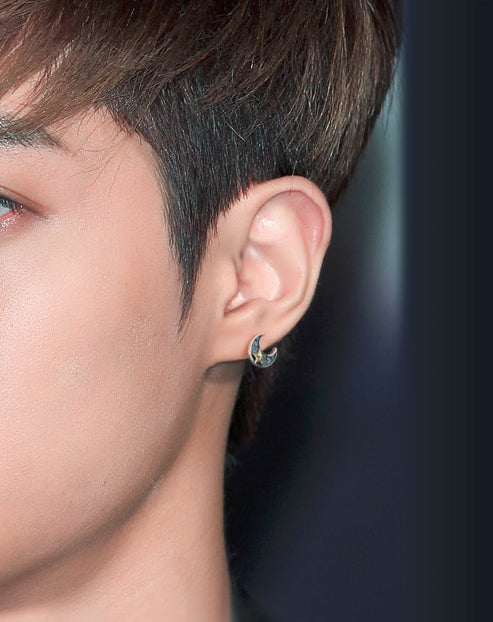 Men's fashion sun moon silver ear studs - MOWTE