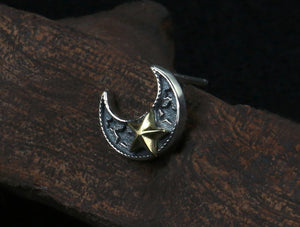Men's fashion sun moon silver ear studs - MOWTE