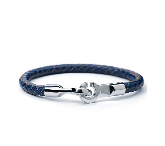 Men's fashion titanium steel cowhide braided bracelet