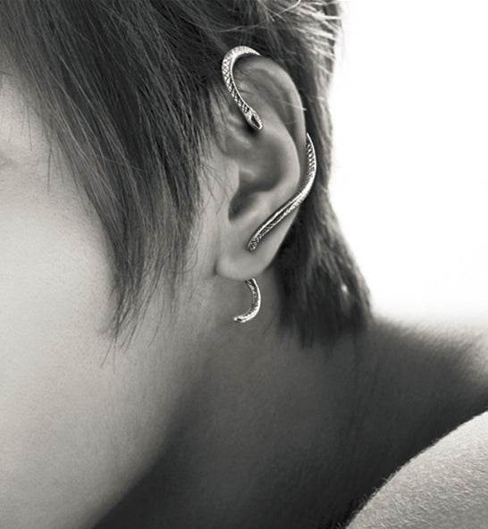 Men's fashion winding snake silver ear cuff - MOWTE