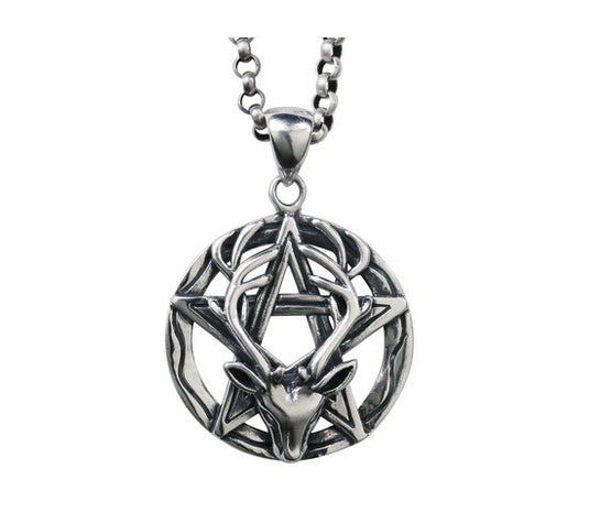 Men's fashion sterling silver pentagram deer king pendant & necklace