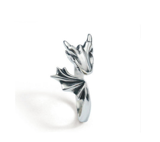 Men's fashion little white dragon sterling silver ring