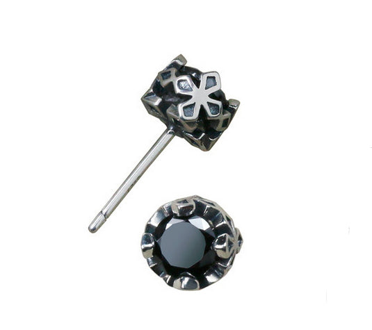 Men's fashion black gem silver ear stud - MOWTE