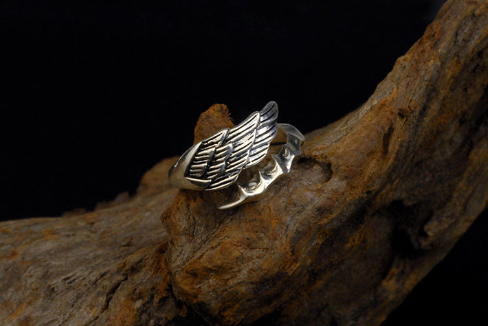 Men's fashion angel feather sterling silver ring - MOWTE