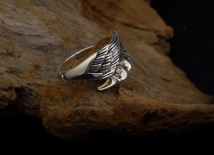 Men's fashion angel feather sterling silver ring - MOWTE