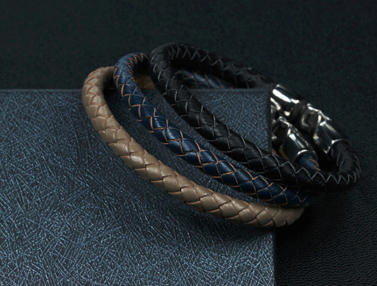 Men's fashion titanium steel leather bracelet - MOWTE