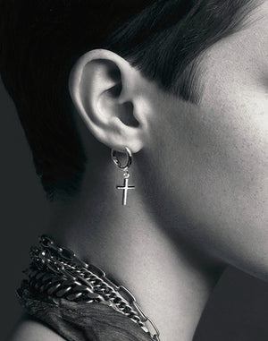 Men's fashion cross silver ear stud - MOWTE