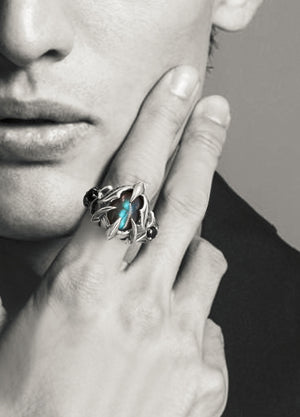 Men's fashion moonstone sterling silver ring - MOWTE