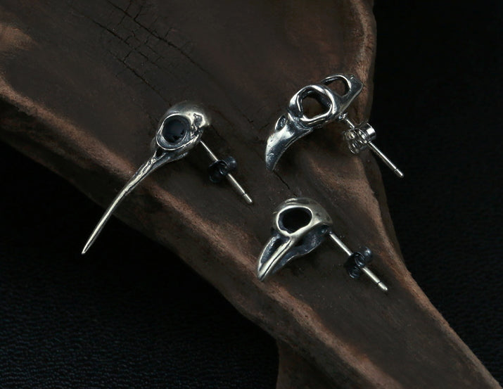 Men's fashion bird skull sterling silver ear studs - MOWTE