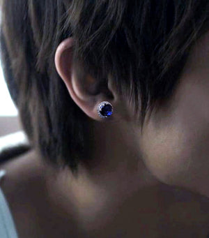 Men's fashion blue crystal ear studs - MOWTE