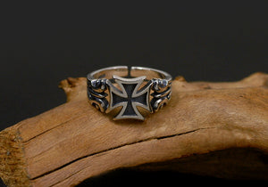 Men's vintage flower cross sterling silver ring - MOWTE