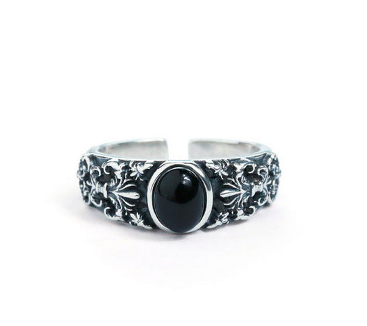 Men's vintage black onyx sterling silver ring