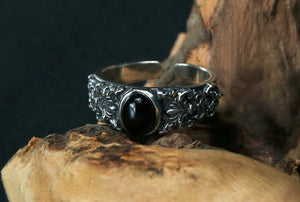 Men's vintage black onyx sterling silver ring - MOWTE