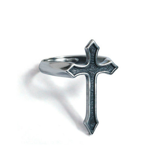 Men's vintage gothic cross sterling silver ring