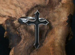 Men's vintage gothic cross sterling silver ring - MOWTE