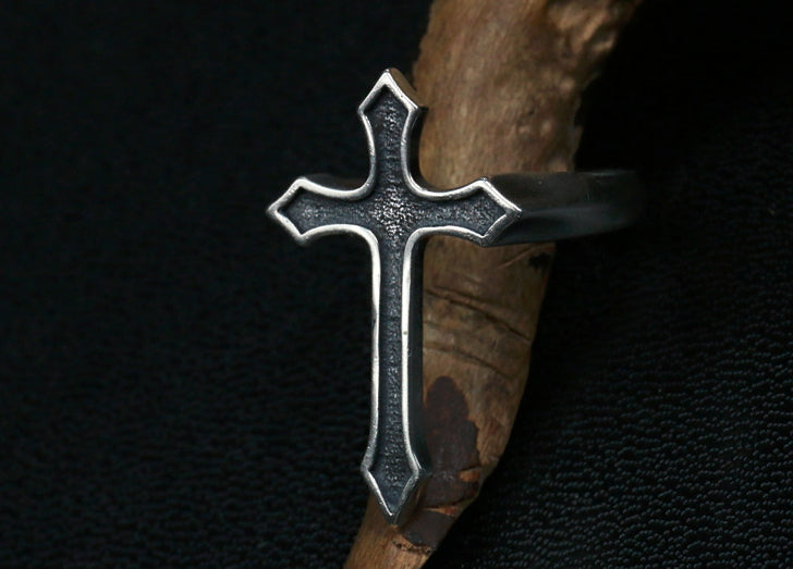 Men's vintage gothic cross sterling silver ring - MOWTE