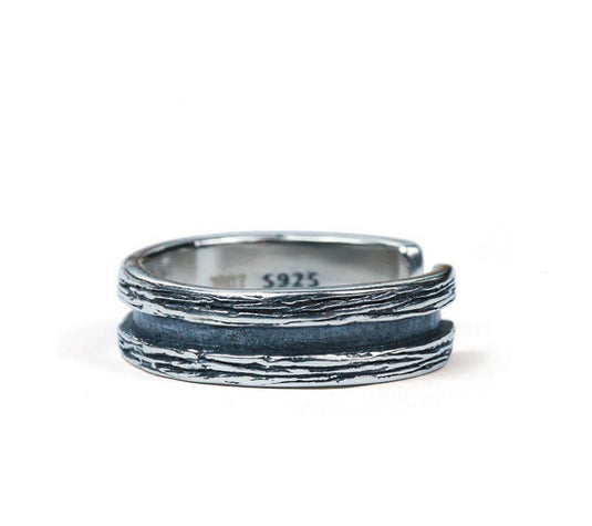 Men's vintage tree pattern sterling silver ring