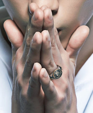 Men's vintage pray cross sterling silver ring - MOWTE