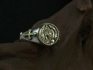 Men's vintage pray cross sterling silver ring - MOWTE