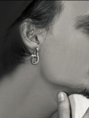 Men's fashion double grommet sterling silver ear studs - MOWTE