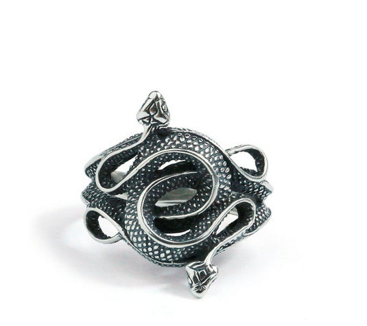 Men's fashion twin snake sterling silver ring - MOWTE