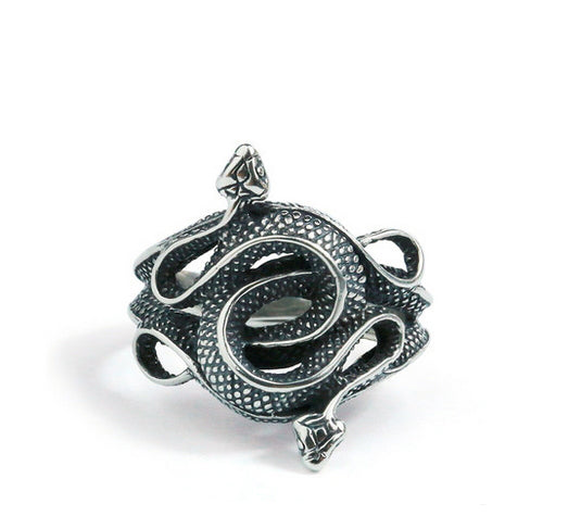 Men's fashion twin snake sterling silver ring
